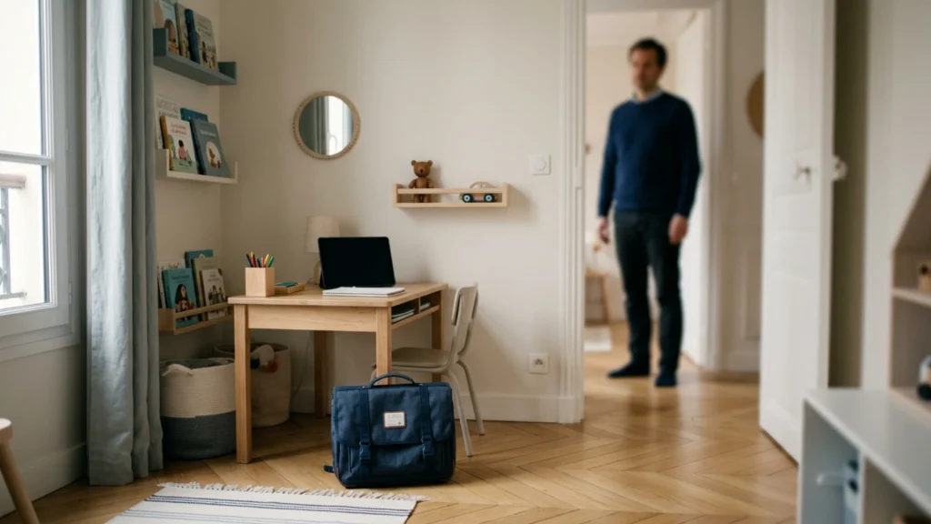 Coin de chambre d'enfant avec cartable, illustration de la protection des données personnelles d'un mineur