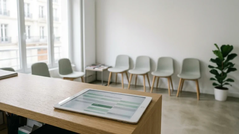 Salle d'attente médicale vide, illustration du piratage revendiqué d'Alaxione
