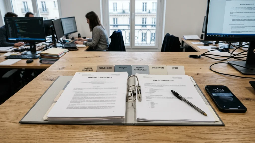 Classeur ouvert contenant des documents, illustration des preuves à conserver après une fuite de données
